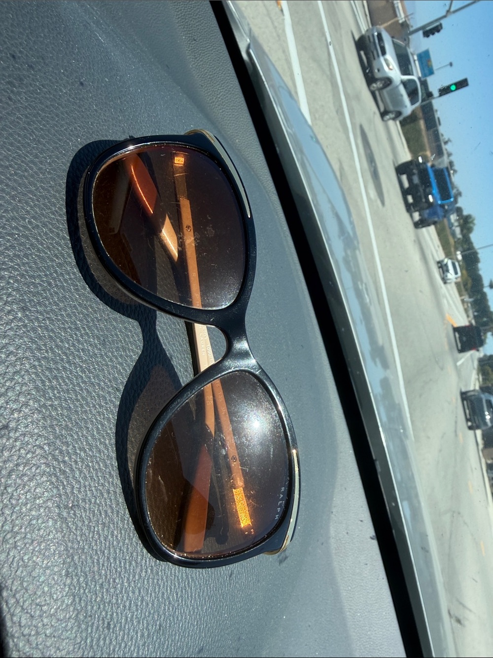 Ralph Lauren Black Oversized Sunglasses with Brown Lenses
